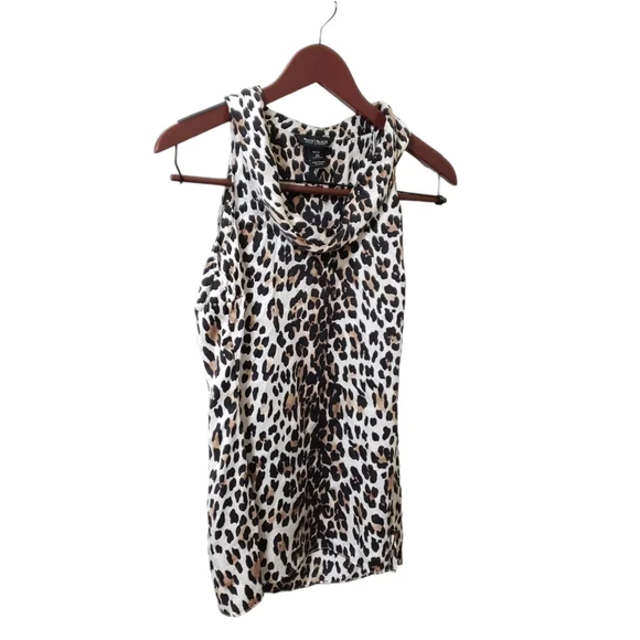 WHBM 100% Silk Leopard Print Sleeveless Blouse Sz XS Animal Print Mobwife - Picture 2 of 9